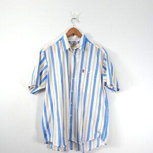 VINTAGE Tom Tailor Shirt Mens Size Large Blue Striped Cotton Casual Classiccore‎